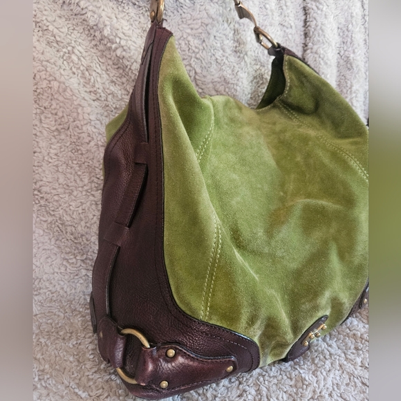 RARE MICHAEL KORS 2008 Grp een Suede Brown Leather XL Hobo bag Vintage purse - Picture 9 of 16